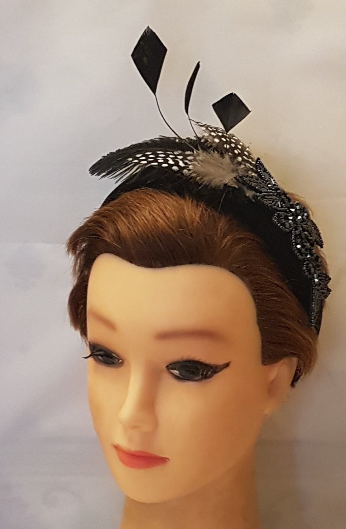 FASCINATOR #Black fascinator Thick Padded Headband Feather Fascinator Headpiece Gatsby feather Headband Halo Headband. Feather aliceband