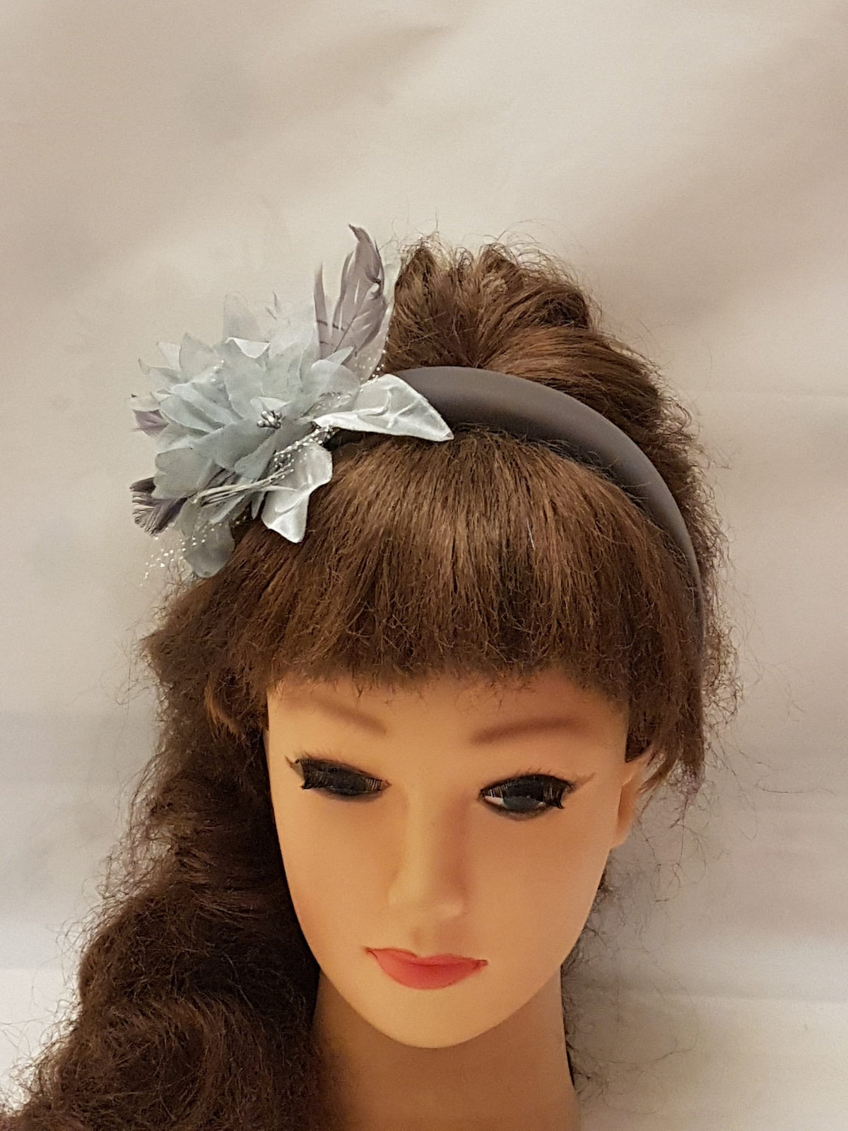 SILVER GREY Headband #Silver Grey Feather Flower SUEDE Padded Grey Headband Fascinator Headpiece Halo Padded Hair Crown Races Wedding Prom