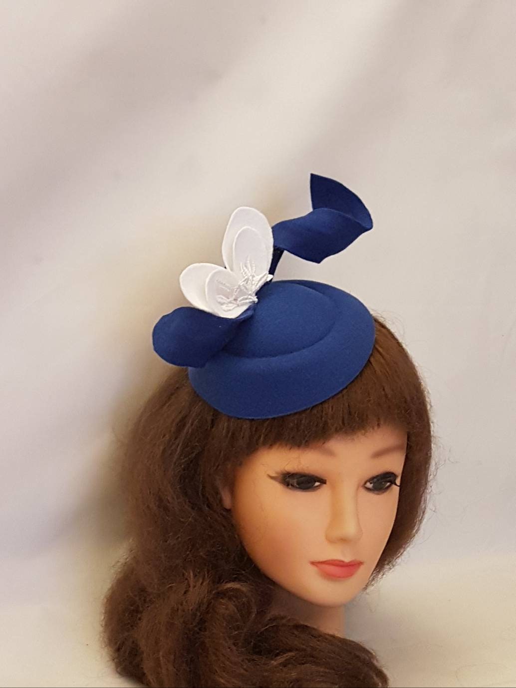 Royal Blue Fascinator Hat: Felt Leaves Ascot Headpiece