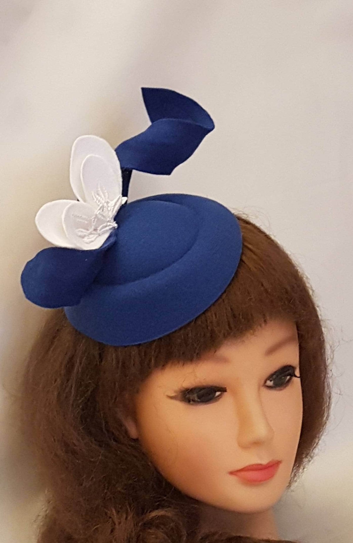 Royal Blue Fascinator Hat: Felt Leaves Ascot Headpiece