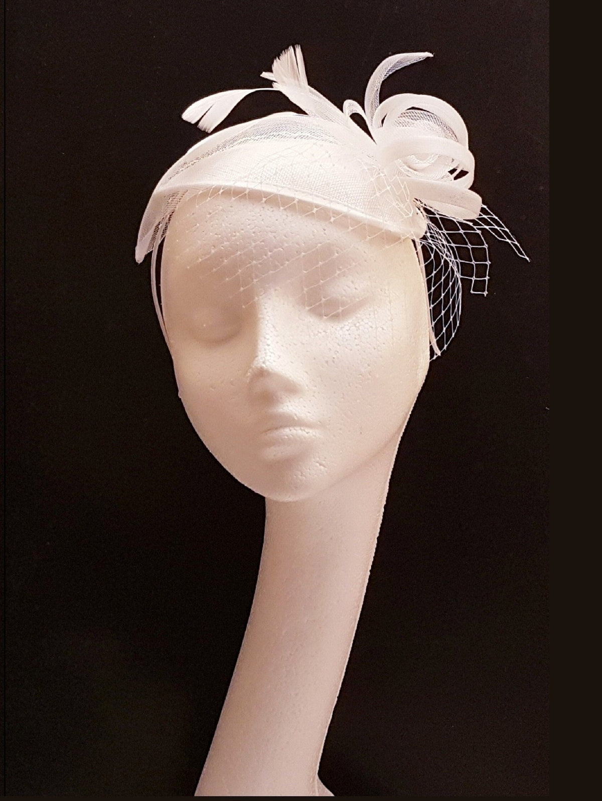 White bridal  hat fascinator with mini veil