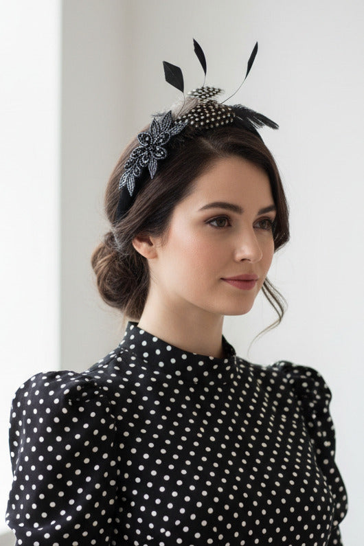 Black fascinator Thick Padded Feather Headband.