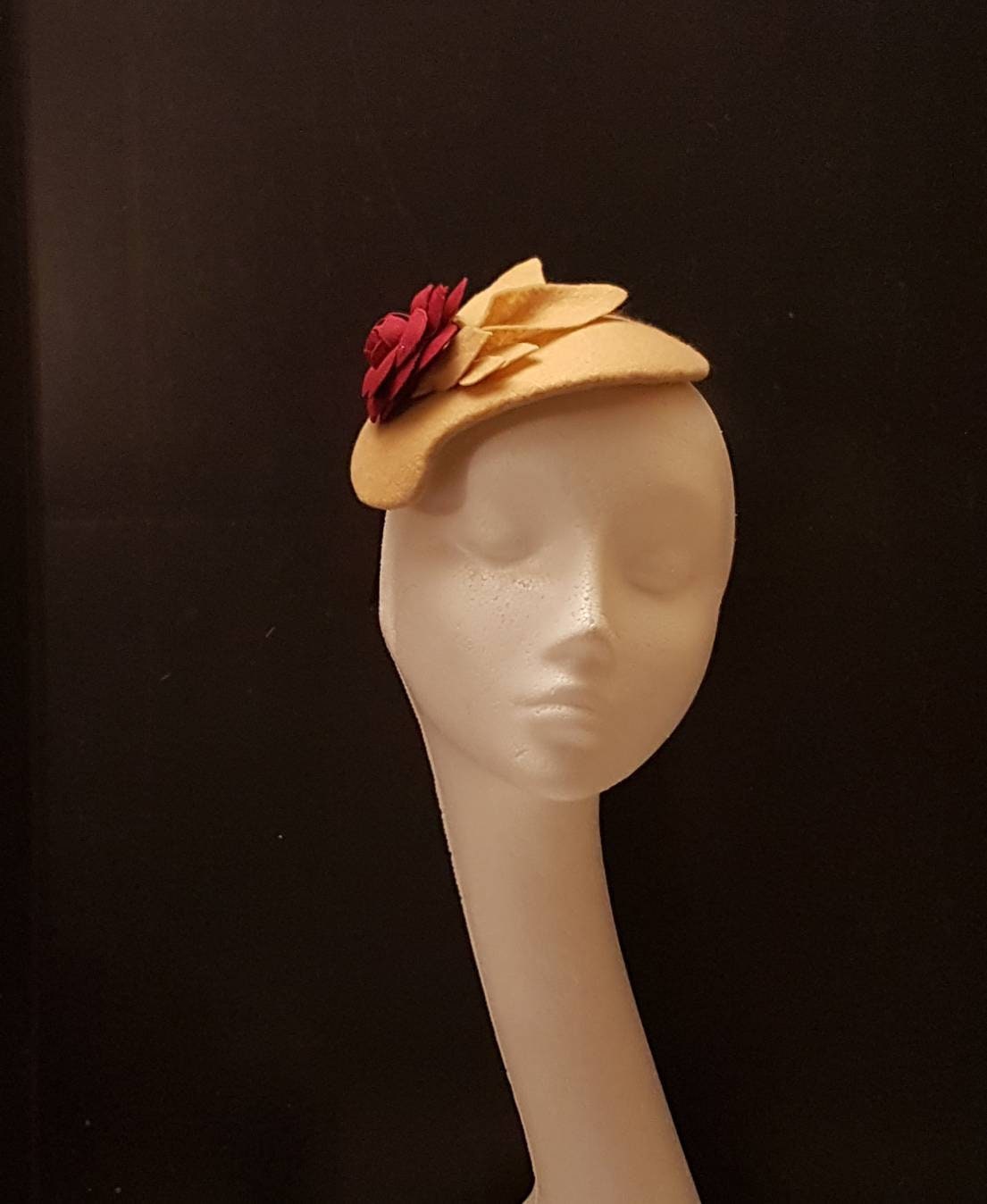 Fascinator Tan/Nude/Camel Felt fascinator # FELT HAT fascinator Maroon flower Hat fascinator,Wedding,Ascot,Cocktail,Church hat fascinator