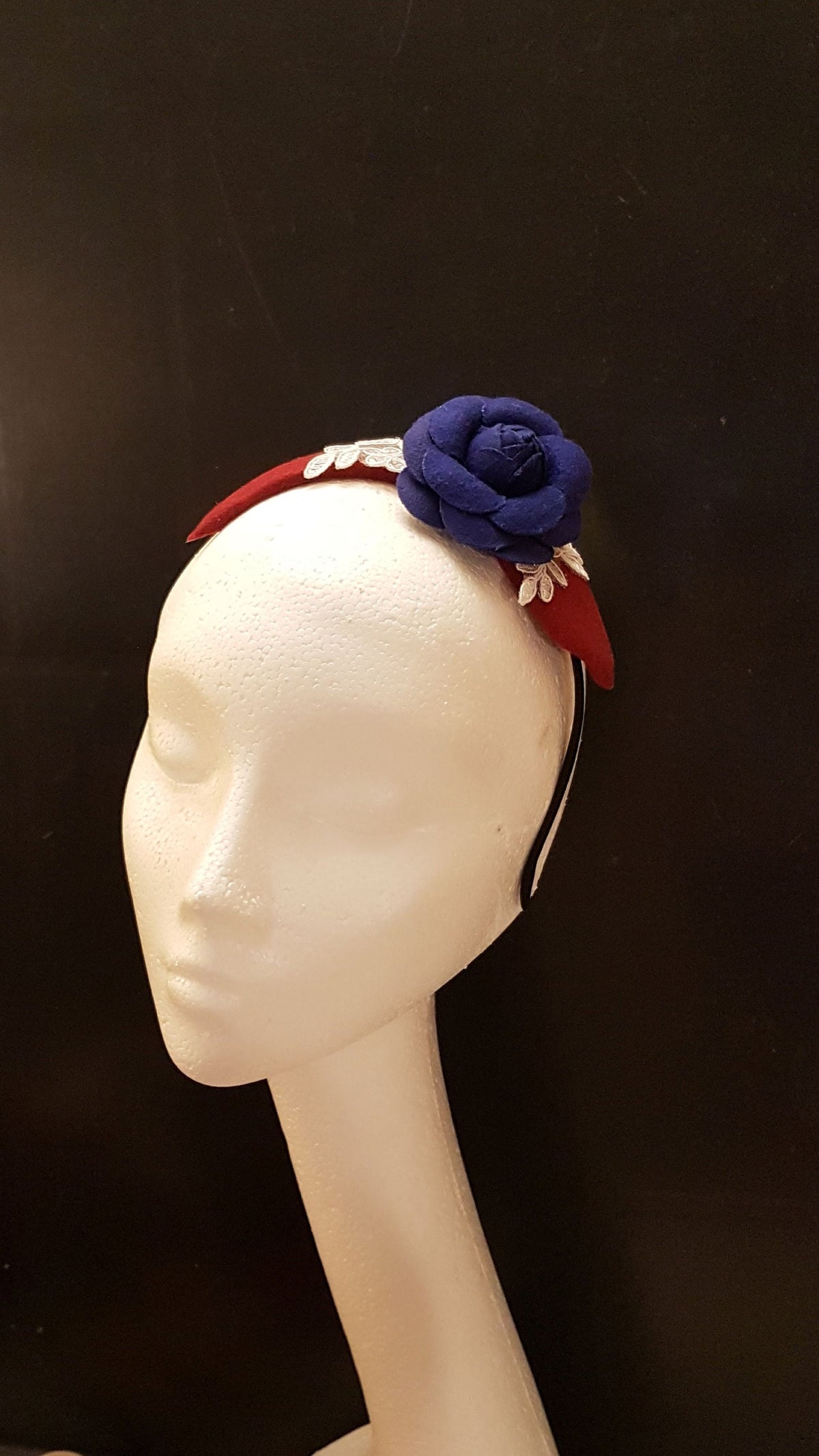 MAROON FASCINATOR, Modern Felt fascinator Headband Royal BLUE felt Rose #Maroon l fascinator. Cocktail,Ladies day,Wedding flower Hairpiece