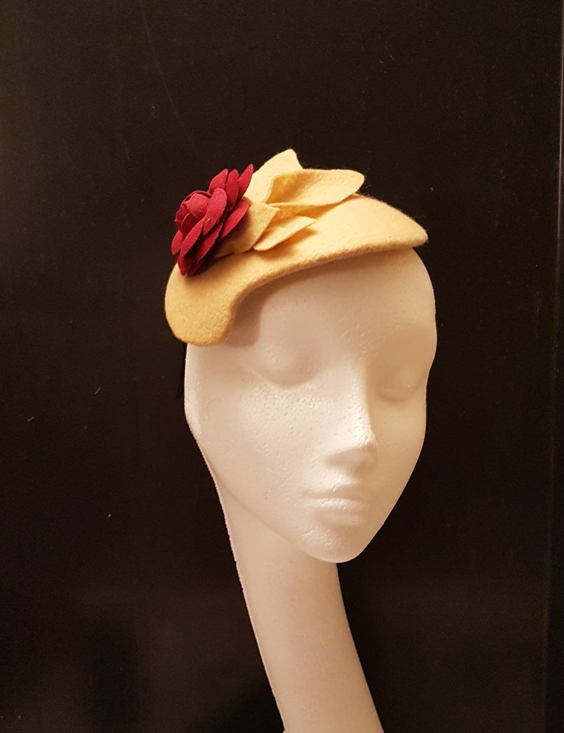 Fascinator Tan/Nude/Camel Felt fascinator # FELT HAT fascinator Maroon flower Hat fascinator,Wedding,Ascot,Cocktail,Church hat fascinator