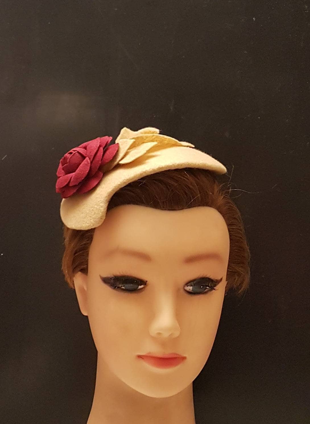 Fascinator Tan/Nude/Camel Felt fascinator # FELT HAT fascinator Maroon flower Hat fascinator,Wedding,Ascot,Cocktail,Church hat fascinator