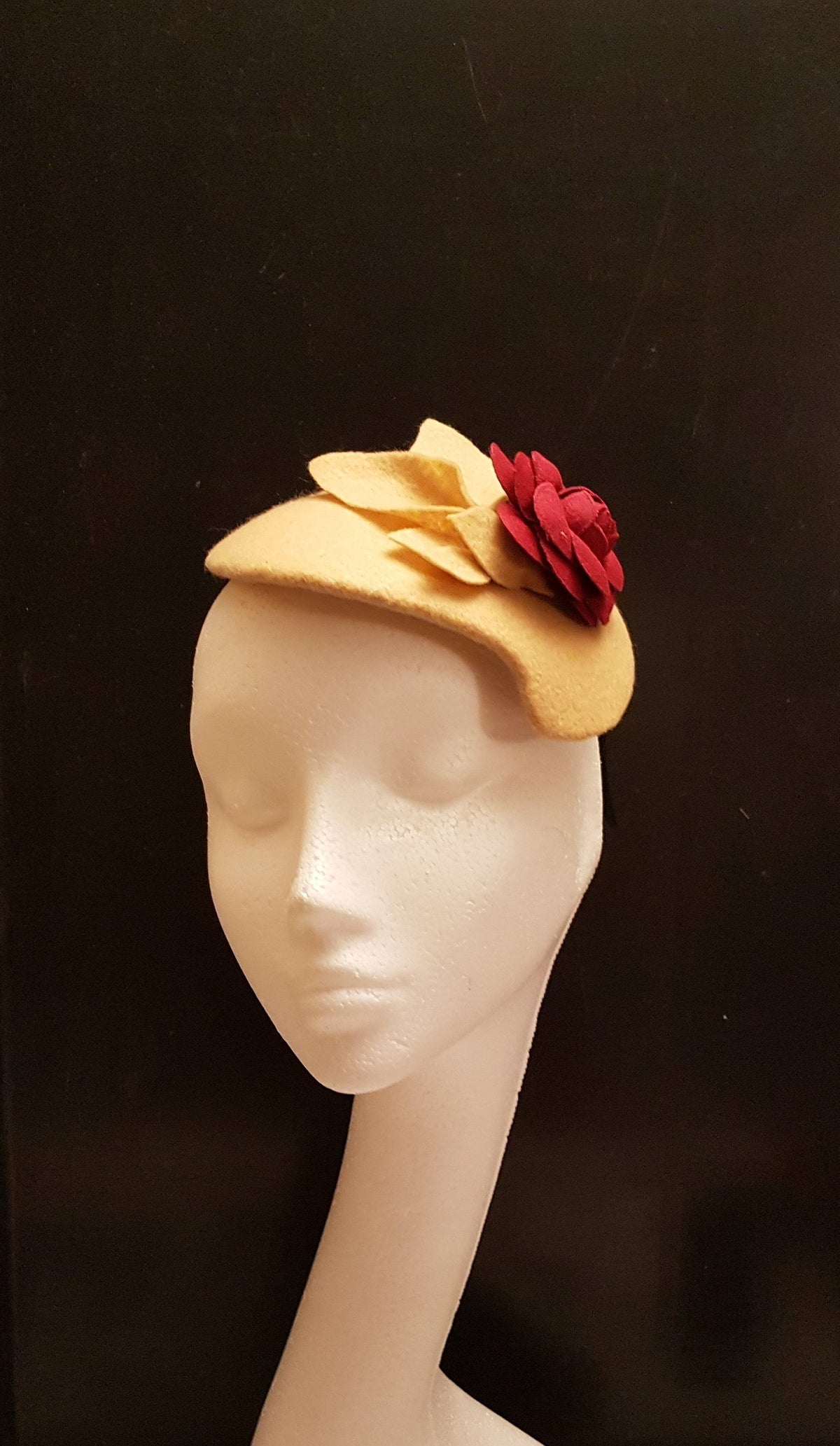 Fascinator Tan/Nude/Camel Felt fascinator # FELT HAT fascinator Maroon flower Hat fascinator,Wedding,Ascot,Cocktail,Church hat fascinator