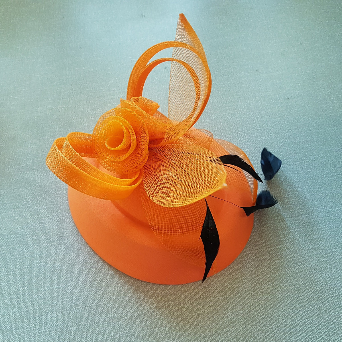Orange Feather Fascinator Hat: Handmade Race Day Headpiece