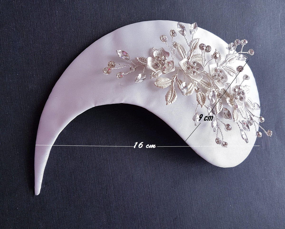 Bridal Fascinator with Birdcage Veil, Silver Crystal Headdress