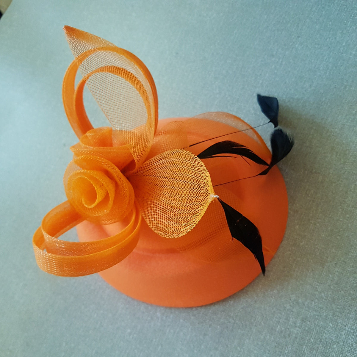 Orange Feather Fascinator Hat: Handmade Race Day Headpiece