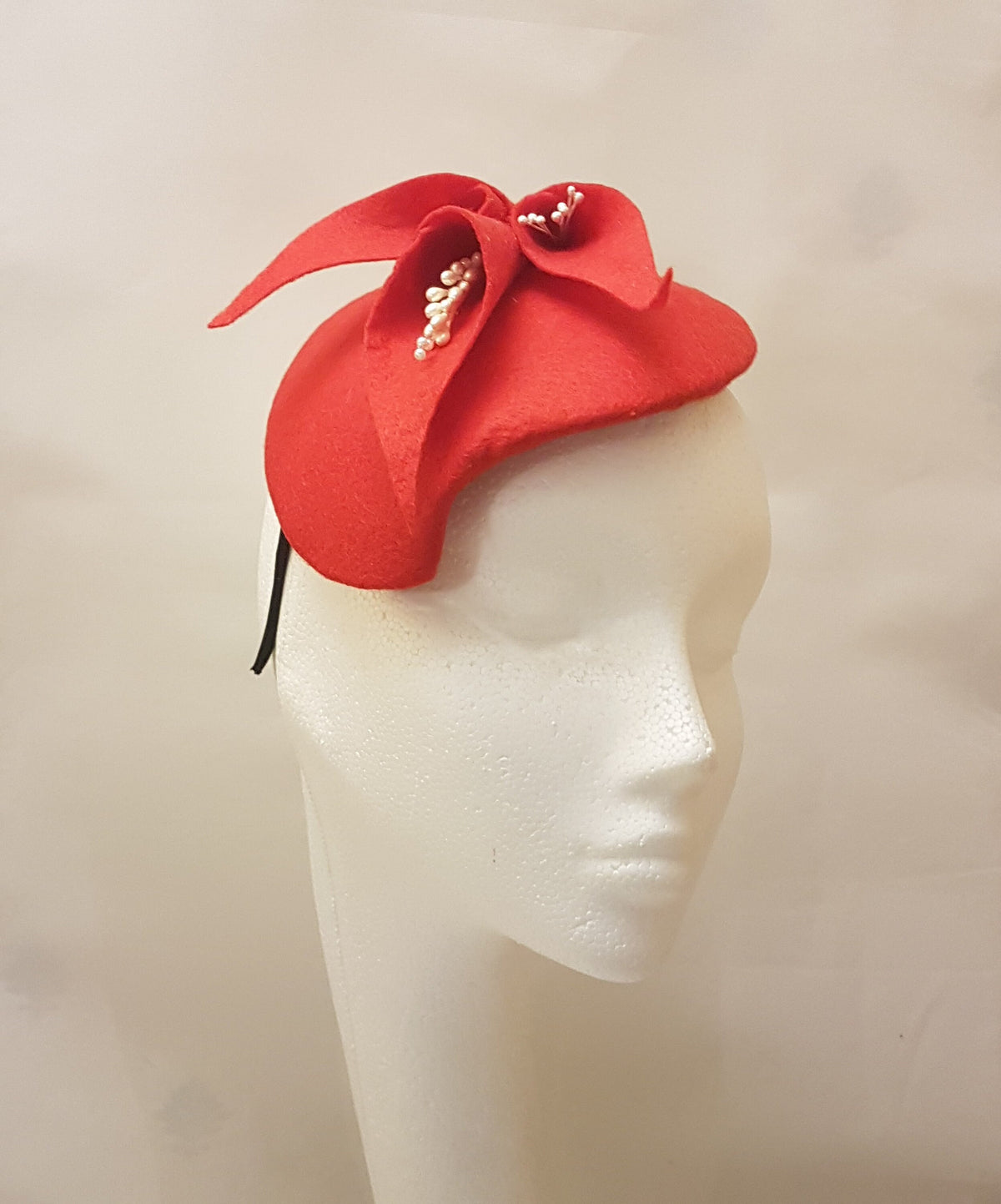 Fascinator Red Tear drop  Felt fascinator # RED FELT HAT fascinator Hat fascinator,Wedding, Ascot,Cocktail,Church Hat fascinator wit pearl stem