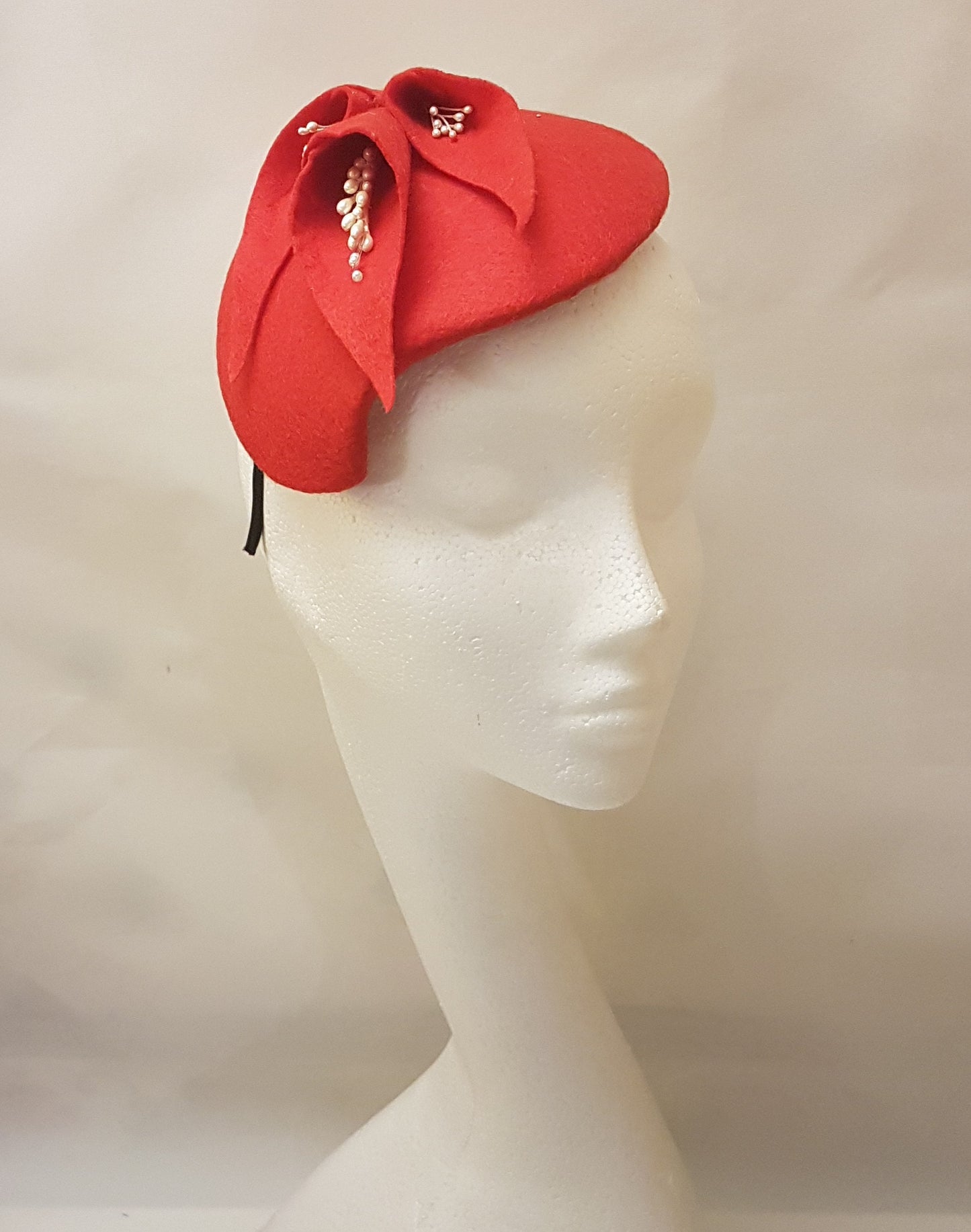 Fascinator Red Felt fascinator # RED FELT HAT fascinator Hat fascinator,Wedding, Ascot,Cocktail,Church Hat fascinator,Large Felt Floral Hat