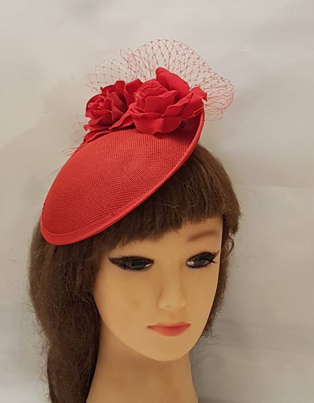 Red Fascinator hat, Wedding, Kentecy derby, Royal Ascot hat