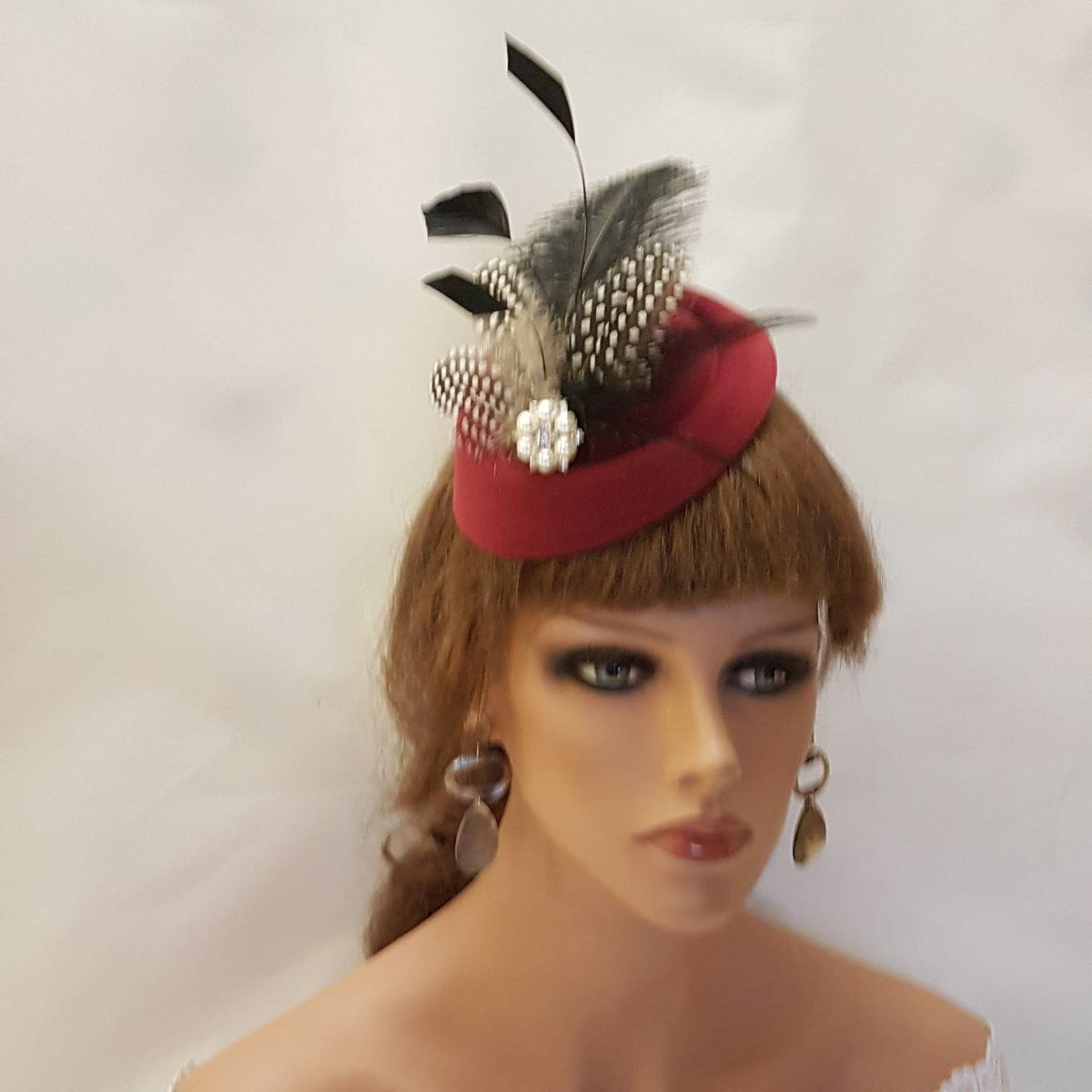 Maroon Feather Fascinator: Vintage Wedding Ascot Hat