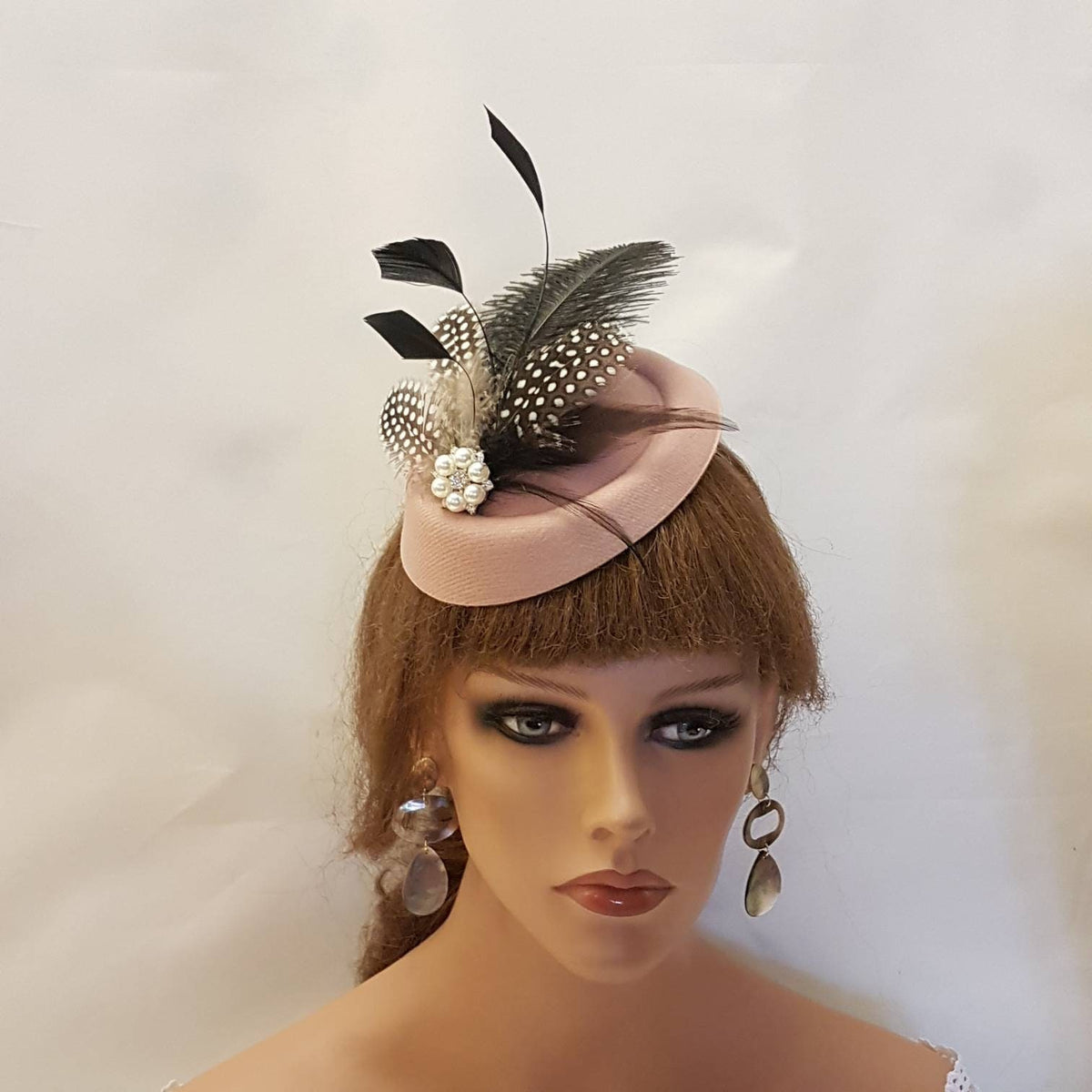 Dusky Pink Feather Fascinator Hat: Ascot, Wedding Headpiece