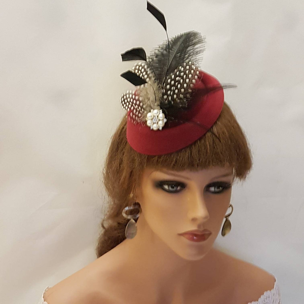 Maroon Feather Fascinator: Vintage Wedding Ascot Hat