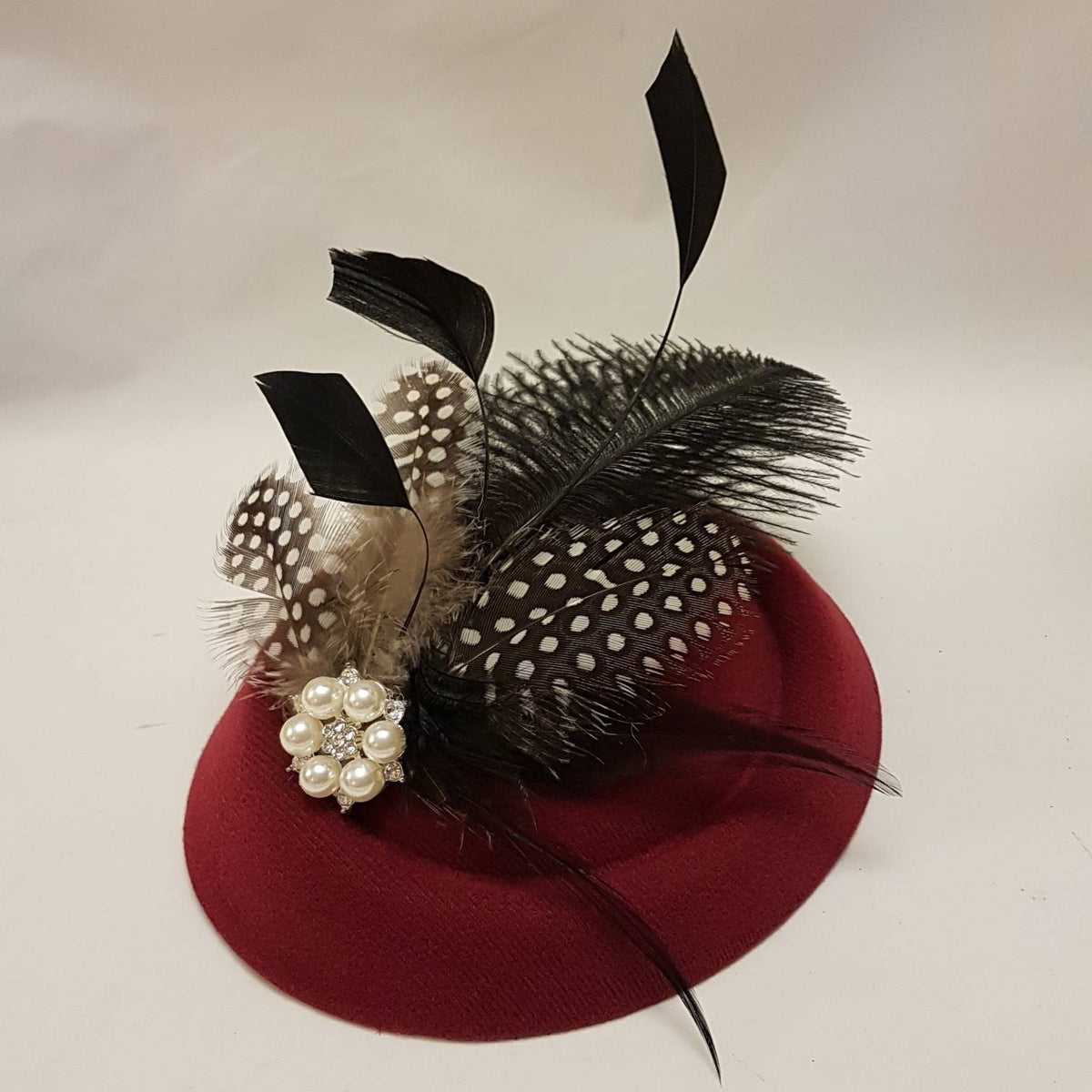 Maroon Feather Fascinator: Vintage Wedding Ascot Hat