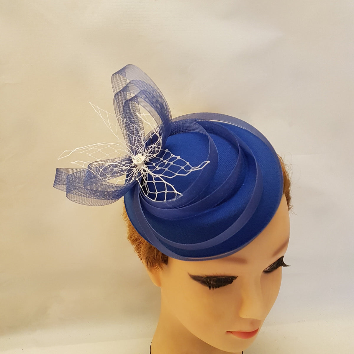 Royal blue felt hat fascinator
