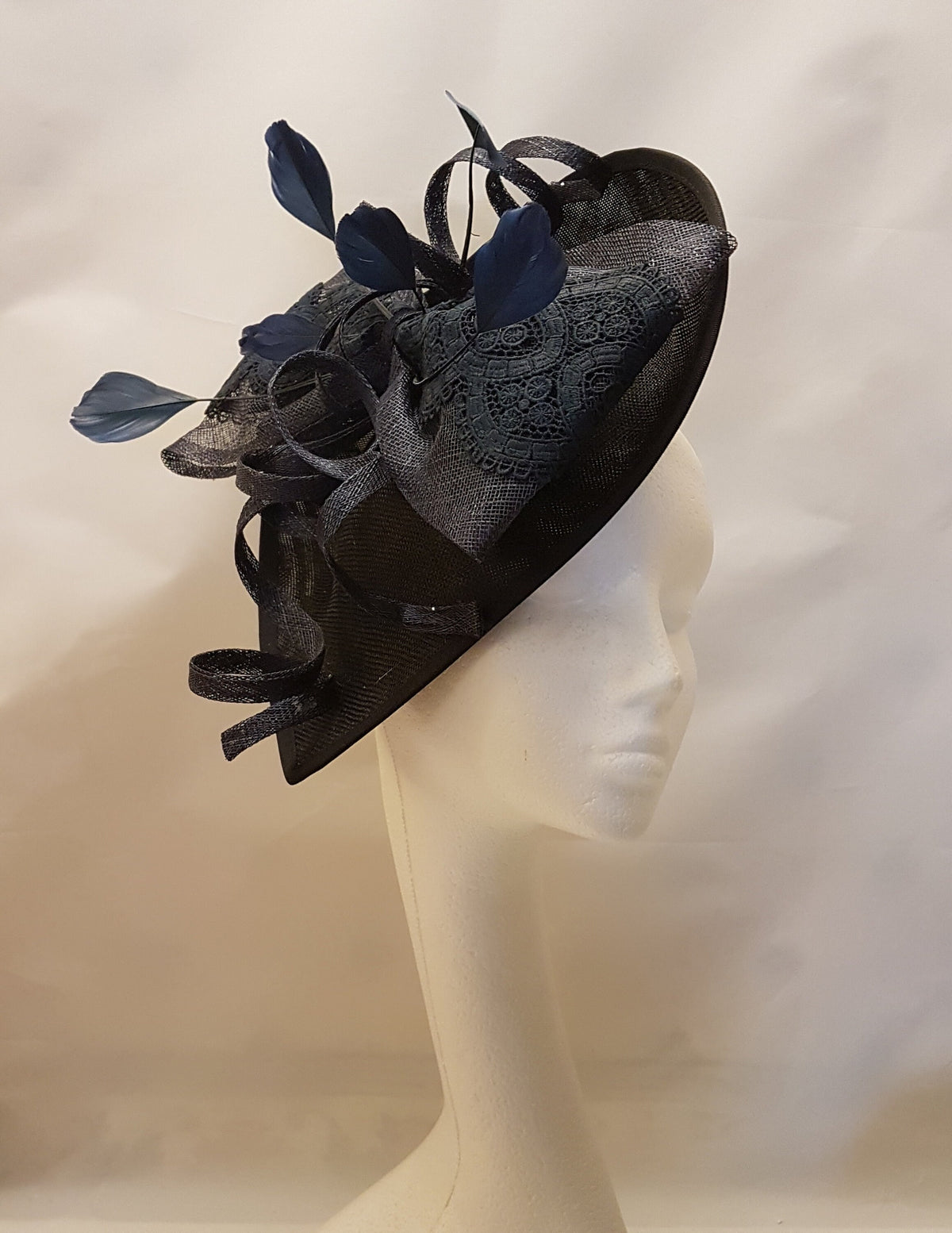Navy Blue Feather Fascinator: Handmade Derby Hat Headwear