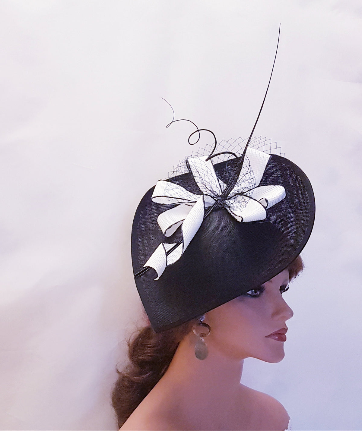 Black & White Teardrop Fascinator Hat, Wedding Ascot Occasion