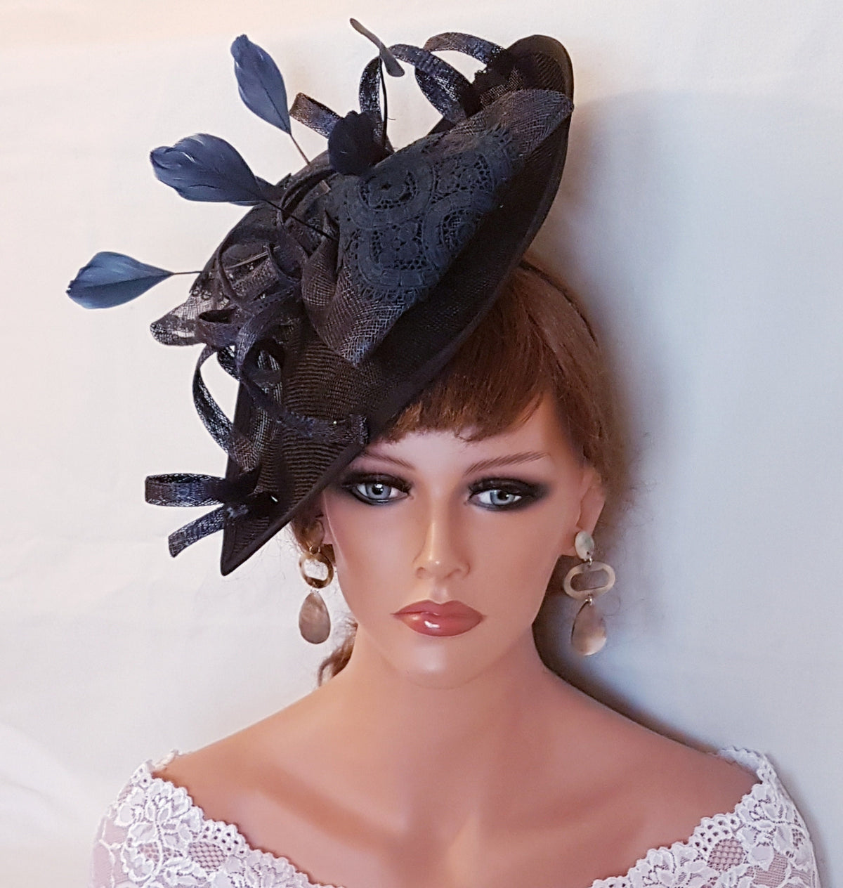 Navy Blue Feather Fascinator: Handmade Derby Hat Headwear