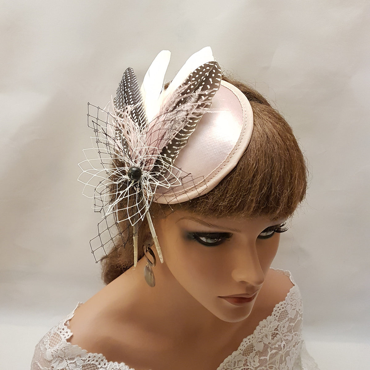 Blush Pink Feather Fascinator Hat: Handmade Ascot Race Headpiece