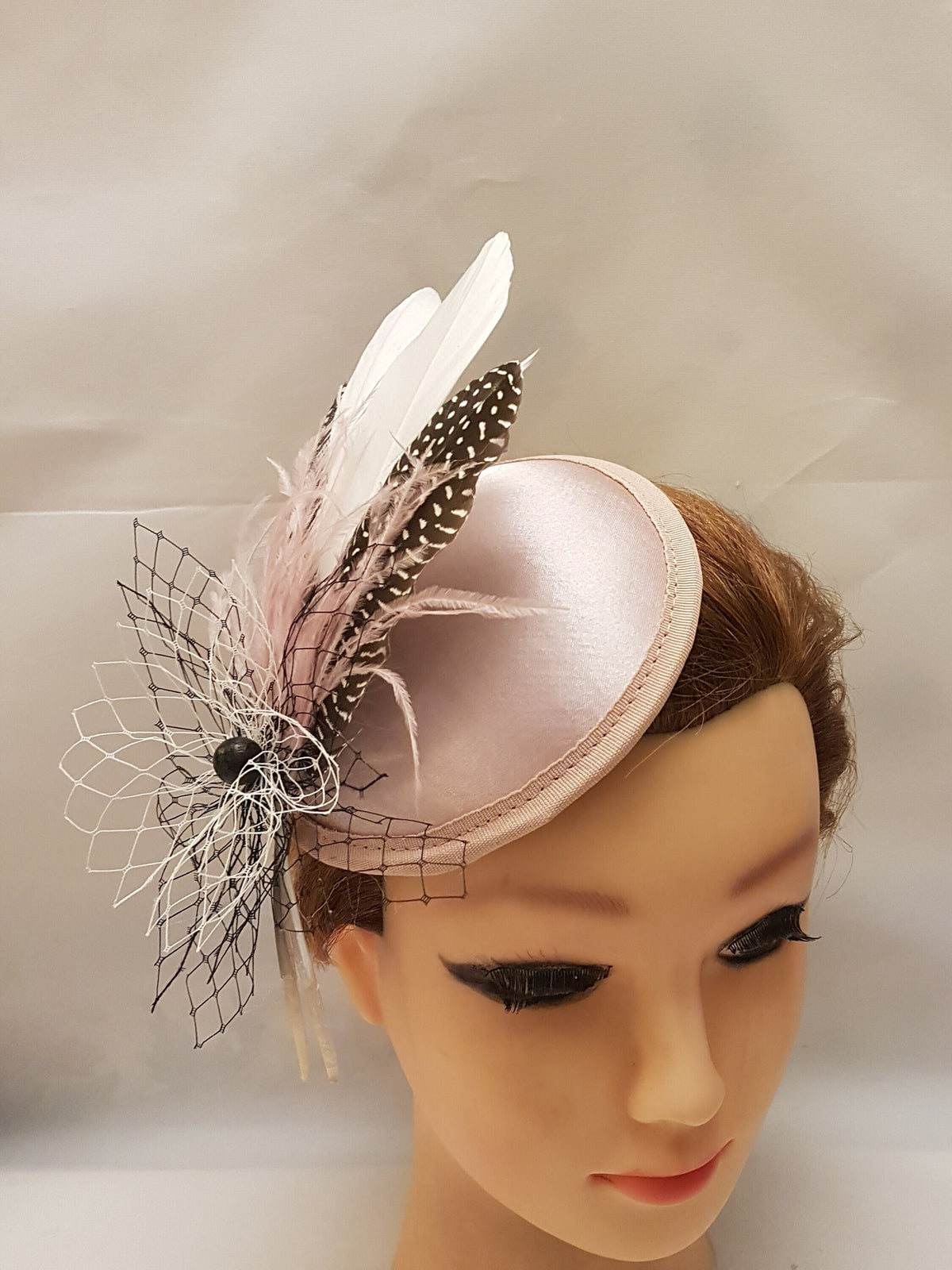 Blush Pink Feather Fascinator Hat: Handmade Ascot Race Headpiece