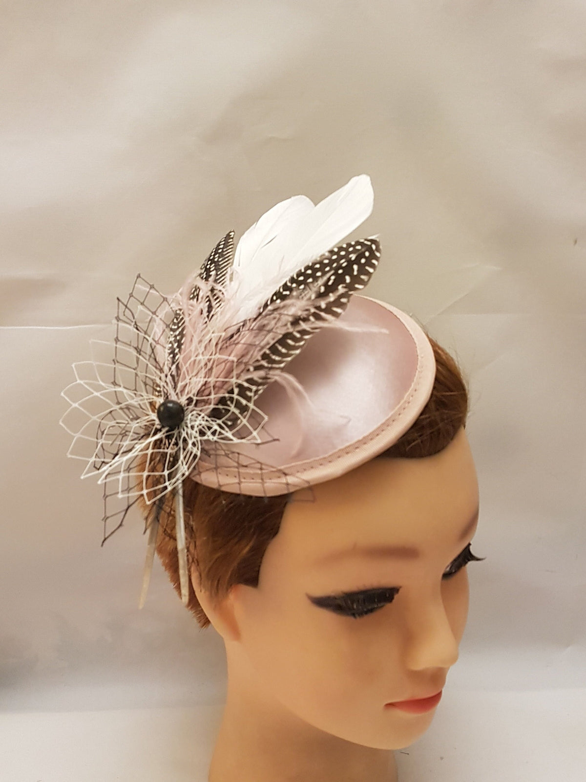 Blush Pink Feather Fascinator Hat: Handmade Ascot Race Headpiece