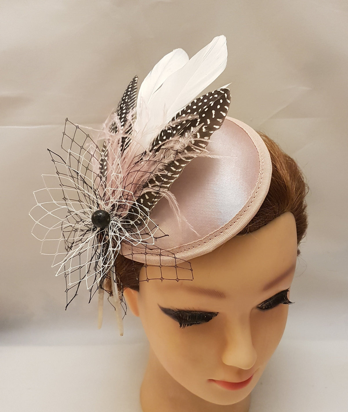 Blush Pink Feather Fascinator Hat: Handmade Ascot Race Headpiece