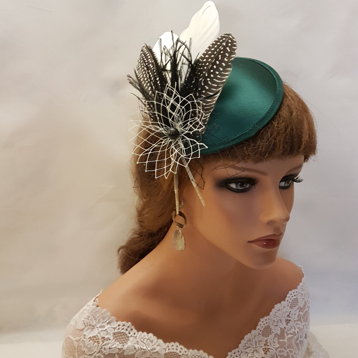 Bottle Green Feather Fascinator: Handmade Wedding Hatinator