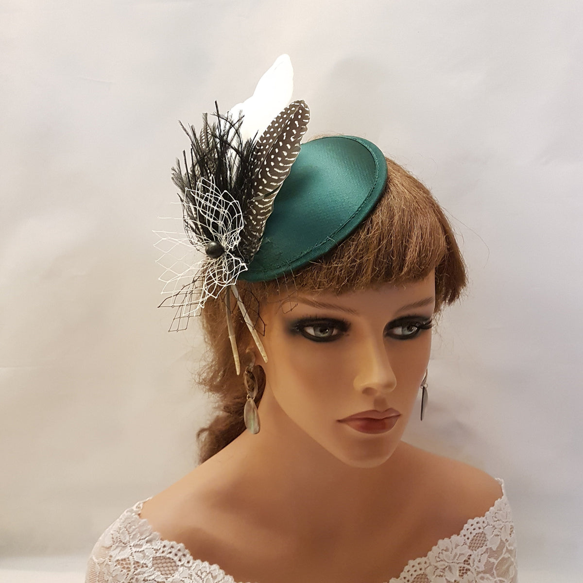 Bottle Green Feather Fascinator: Handmade Wedding Hatinator