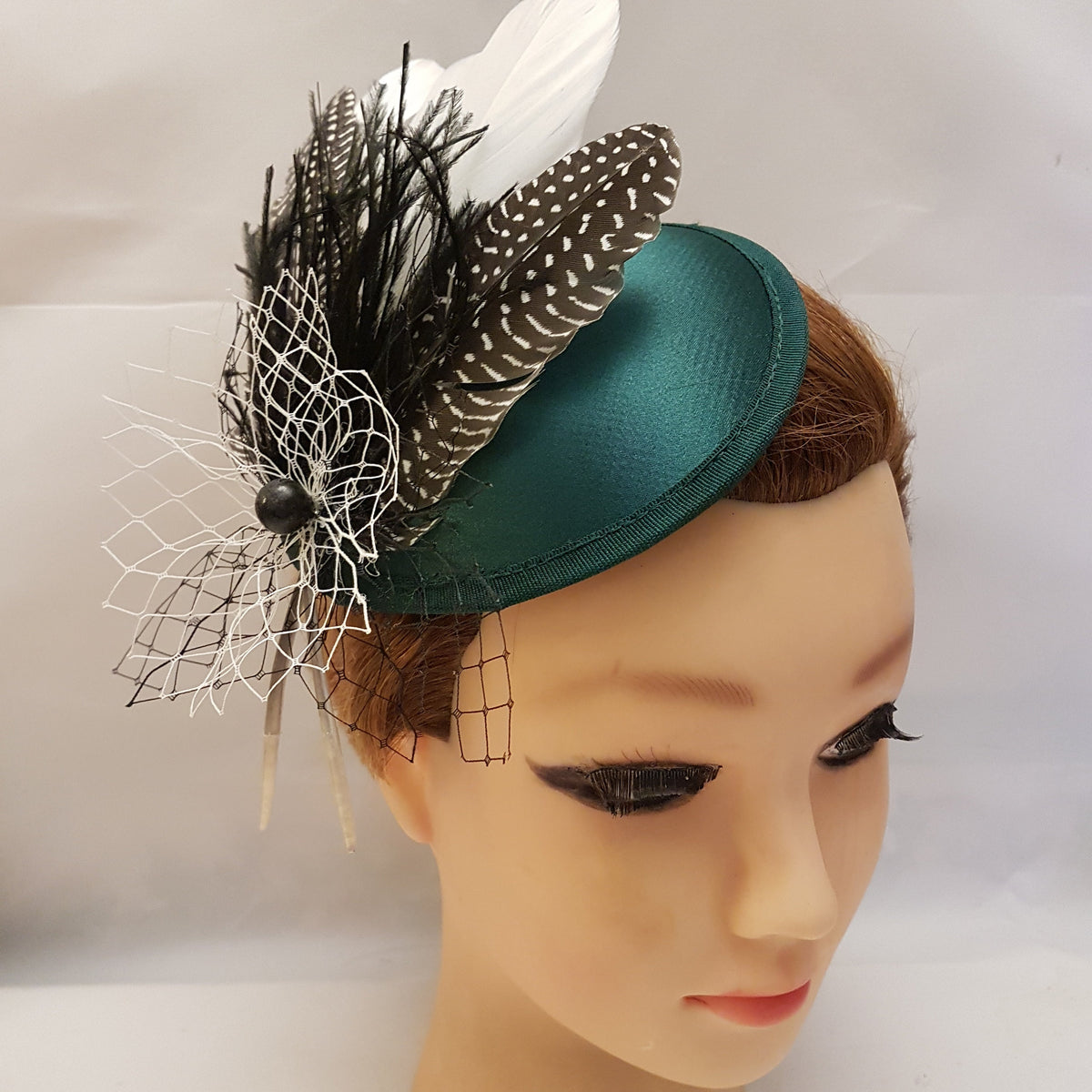 Bottle Green Feather Fascinator: Handmade Wedding Hatinator