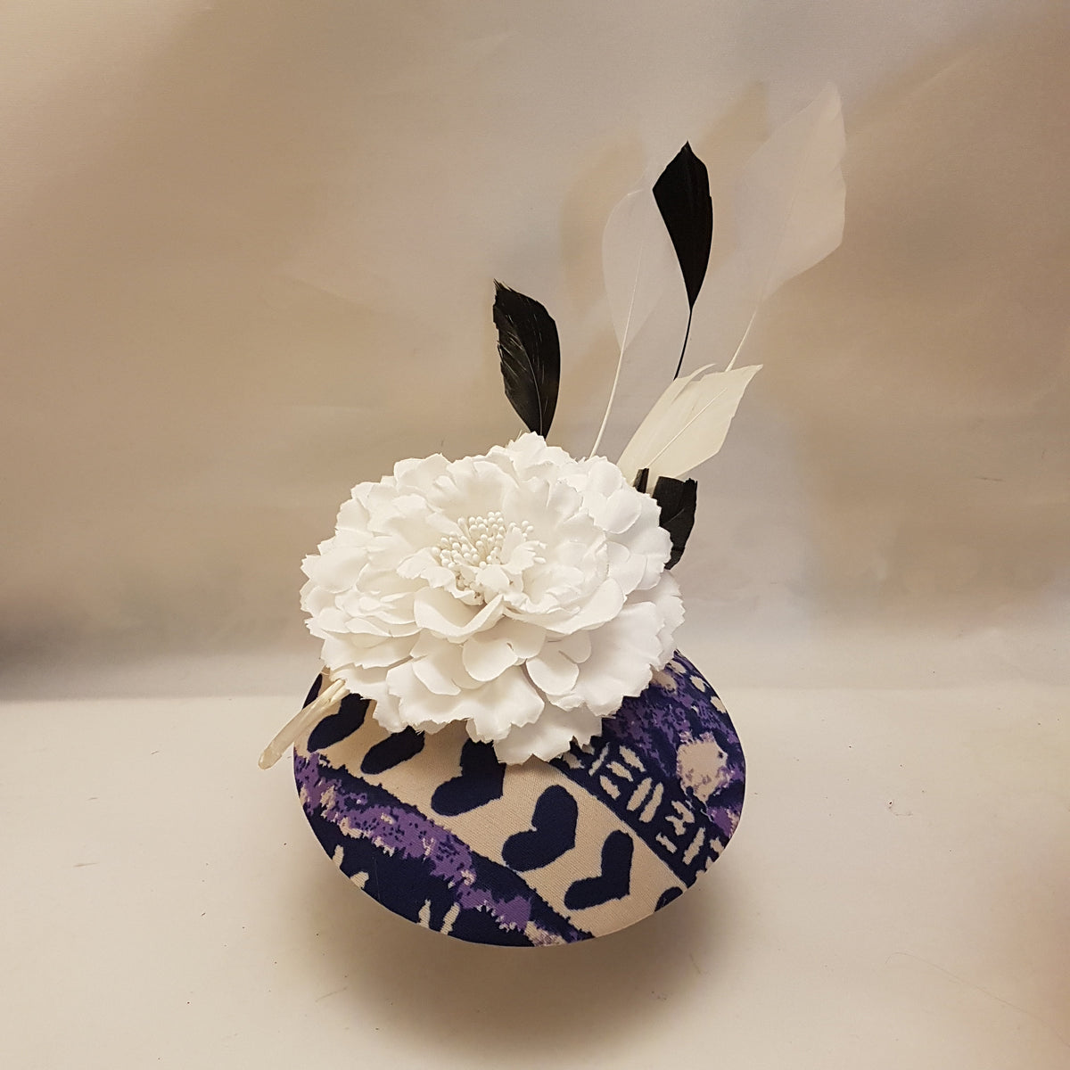 Purple Print Fascinator: Feather Floral Ascot Hat