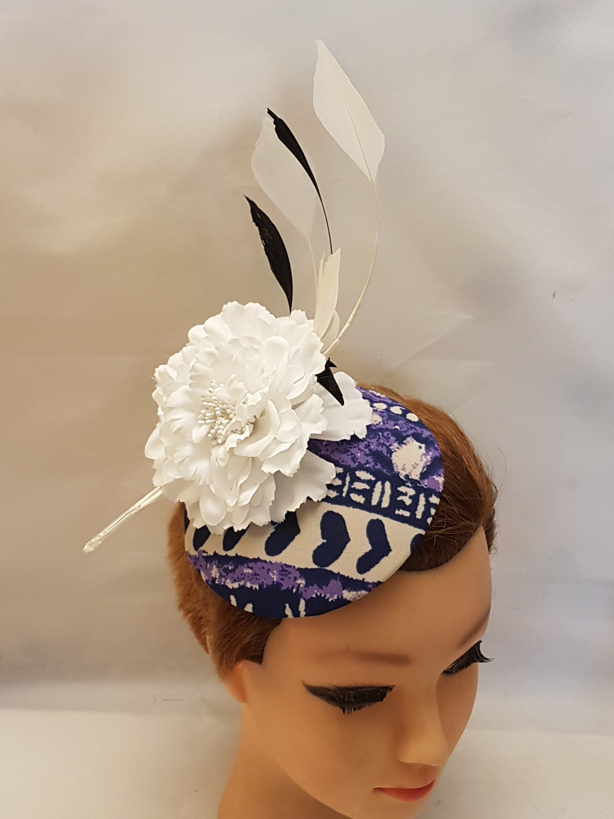Purple Print Fascinator: Feather Floral Ascot Hat