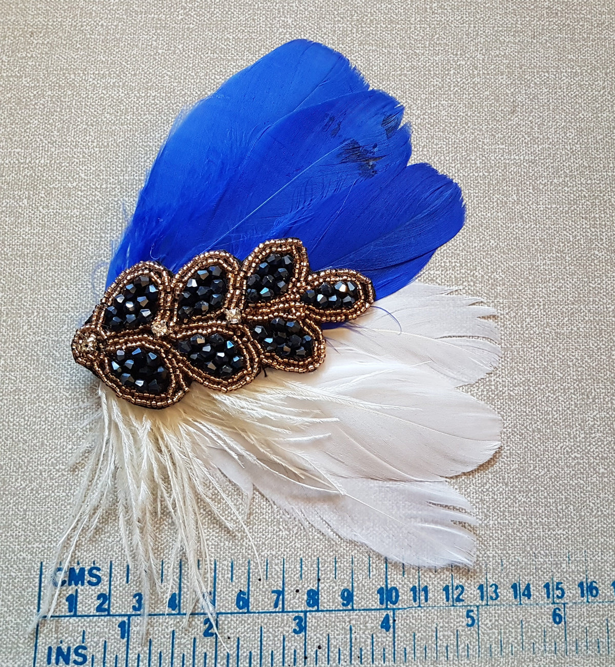 Blue Feather Fascinator: 1920s Gatsby Crystal Hair Piece