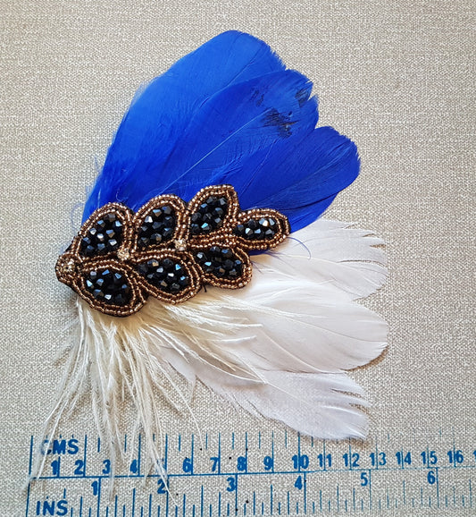 Blue Feather Fascinator: 1920s Gatsby Crystal Hair Piece
