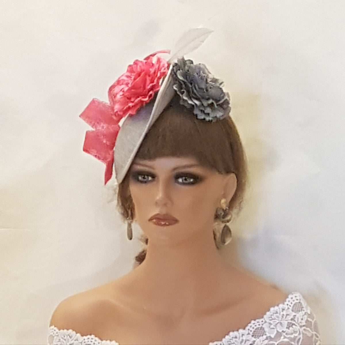 Grey & Pink Sinamay Fascinator Hat: Derby, Ascot, Wedding
