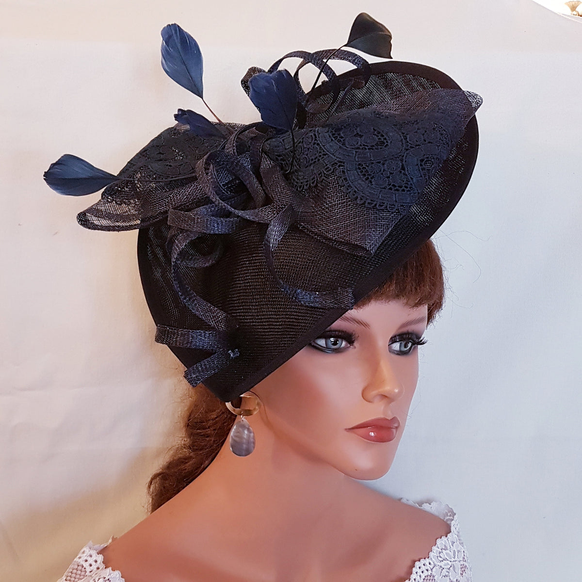 Navy Blue Feather Fascinator: Handmade Derby Hat Headwear