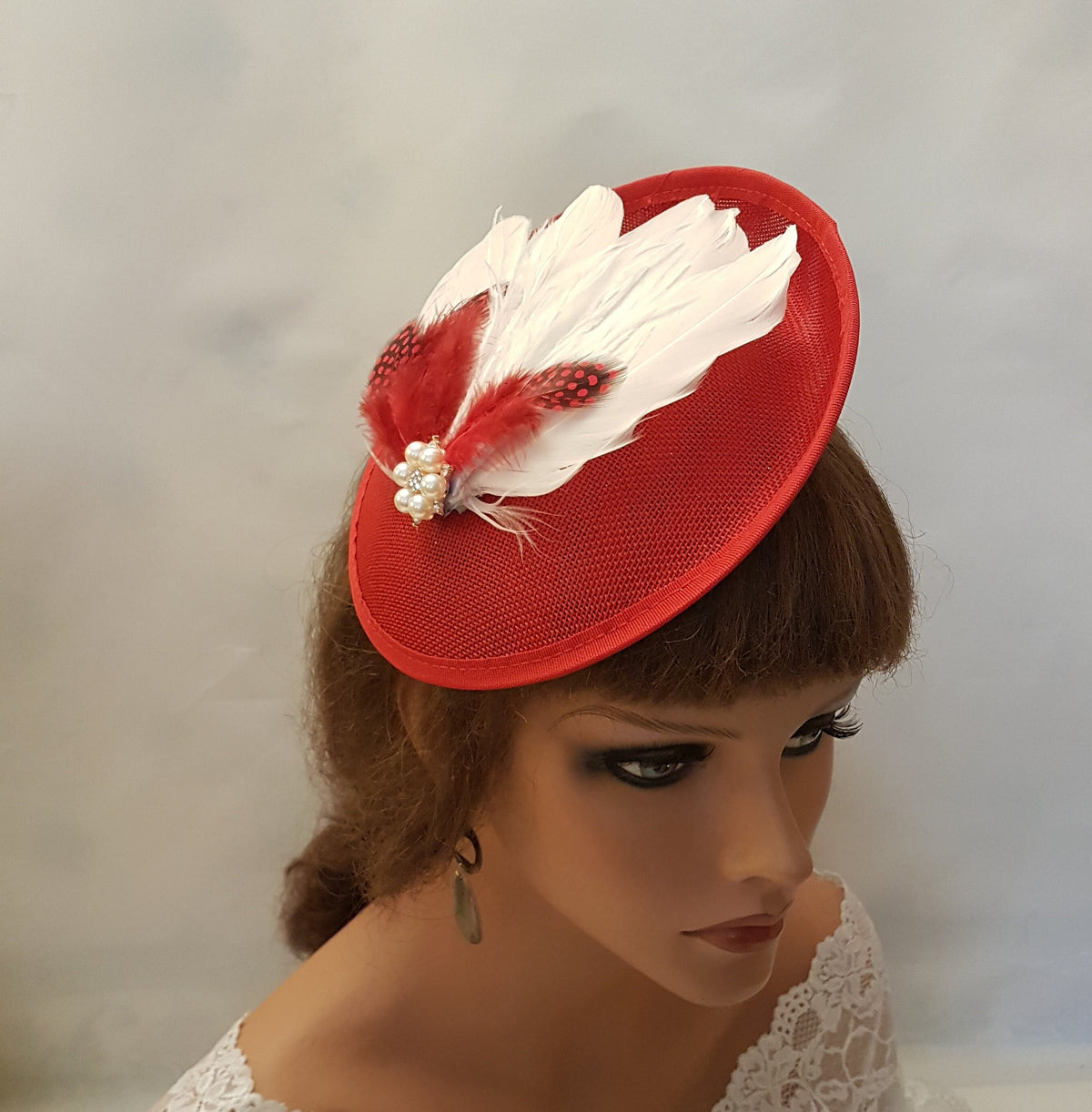 Handmade Feather Fascinator Hat: Pearl Flower, Wedding Occasion Headpiece