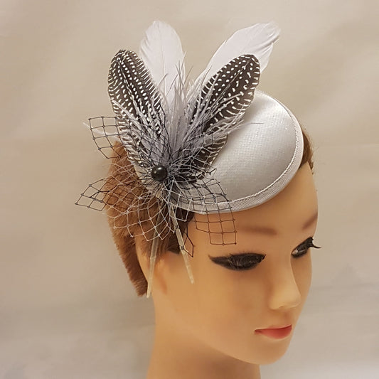 Silver Grey Feather Fascinator: Handmade Wedding Headpiece