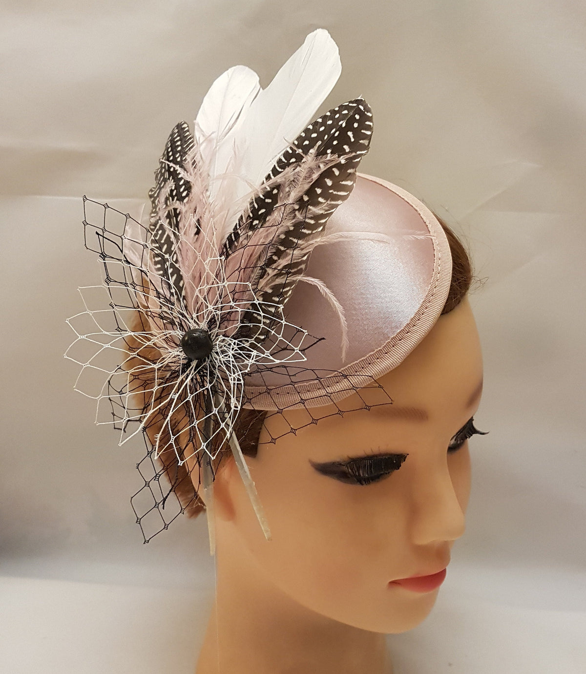 Blush Pink Feather Fascinator Hat: Handmade Ascot Race Headpiece
