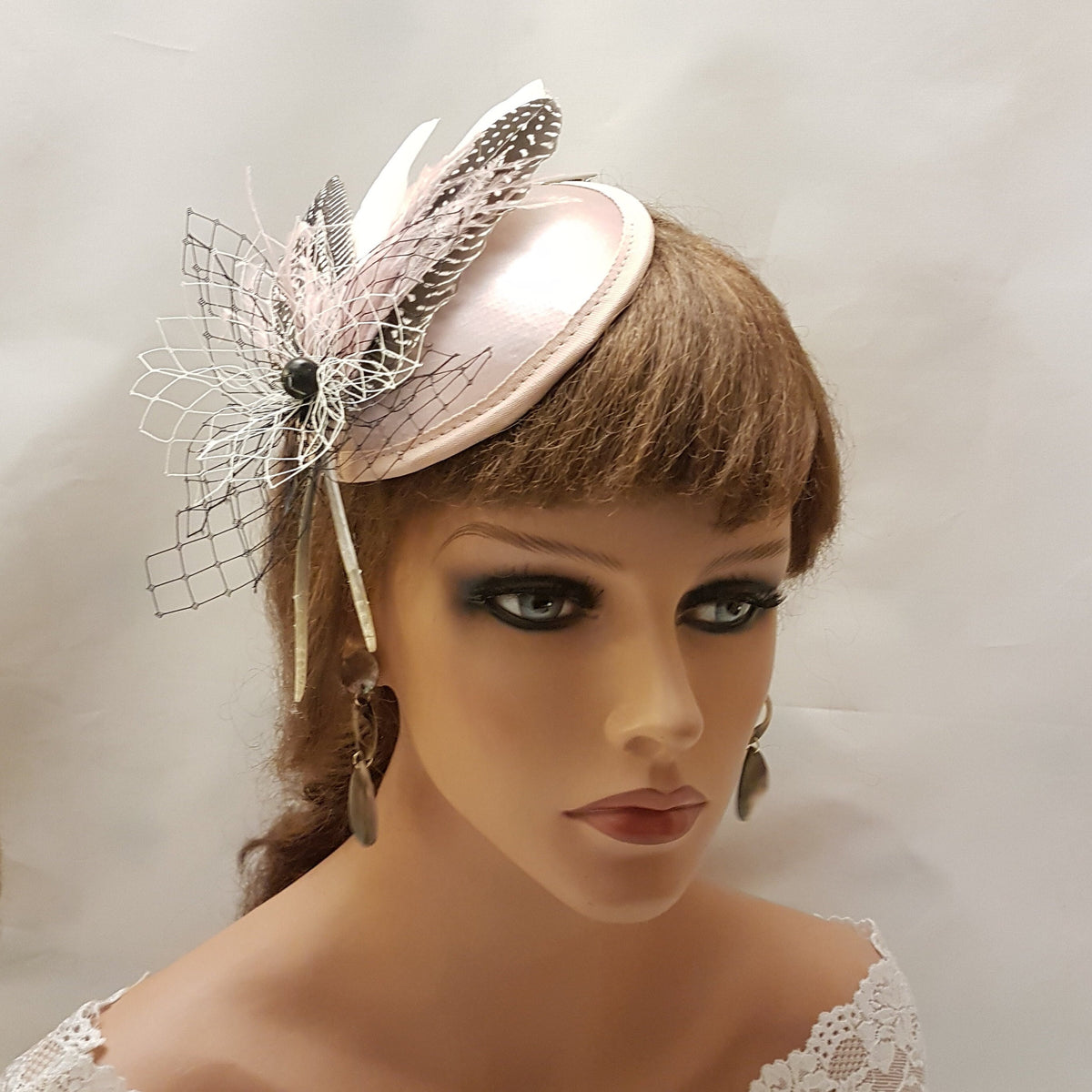 Blush Pink Feather Fascinator Hat: Handmade Ascot Race Headpiece
