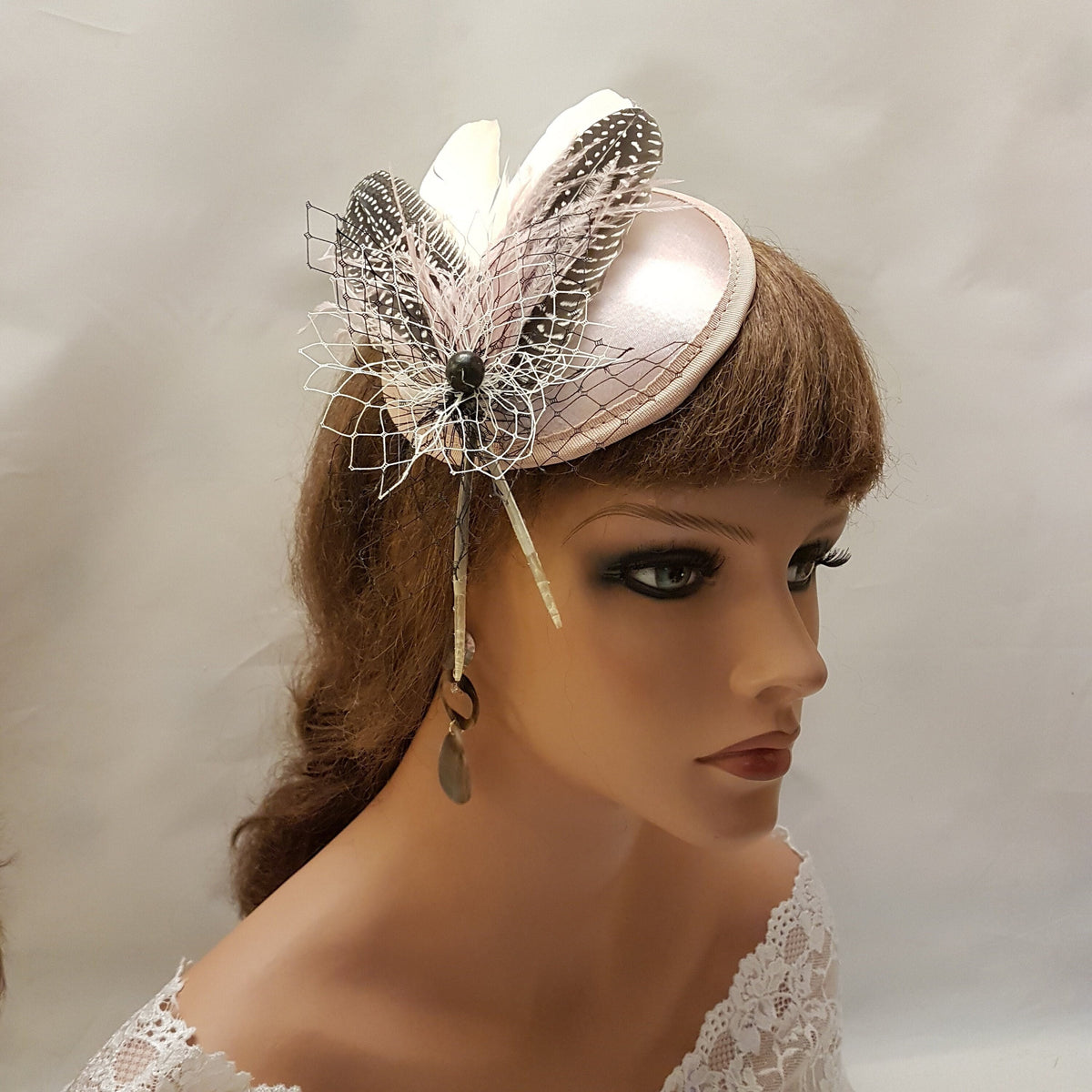 Blush Pink Feather Fascinator Hat: Handmade Ascot Race Headpiece