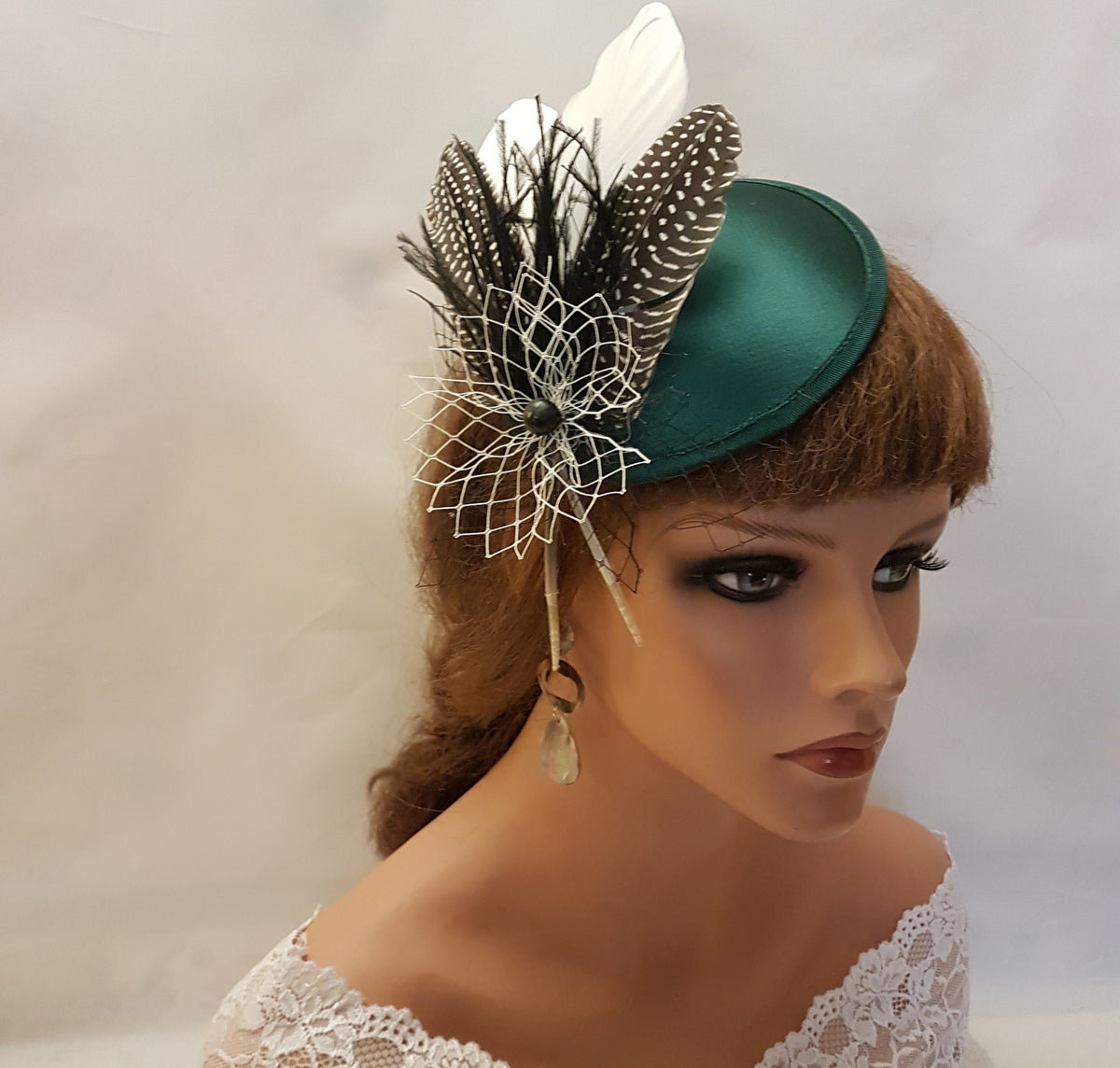 Bottle Green Feather Fascinator: Handmade Wedding Hatinator