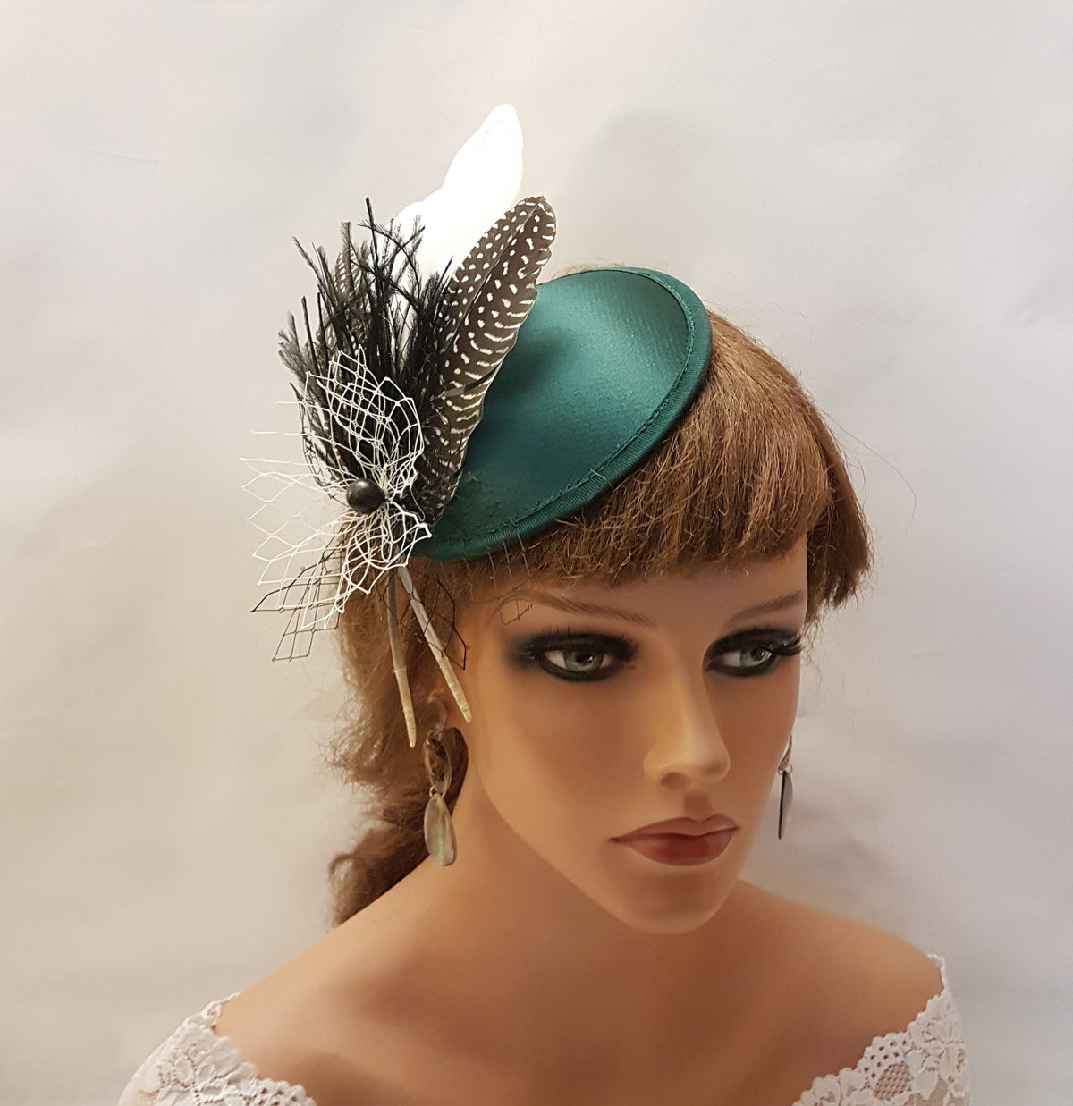 Bottle Green Feather Fascinator: Handmade Wedding Hatinator