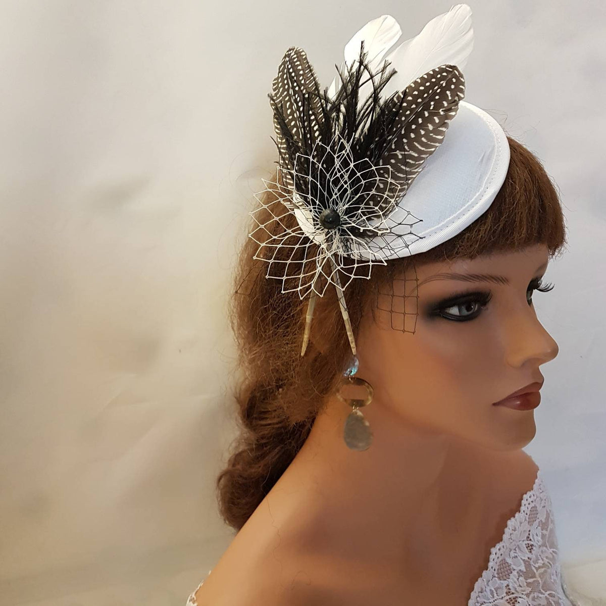 White Feather Fascinator Hat: Vintage Wedding Ascot Headpiece