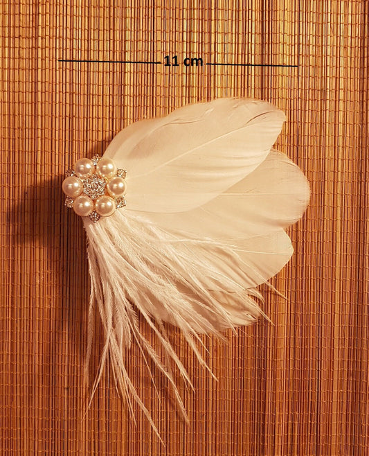 Bridal Feather Fascinator: Gold Tone Pearl Hair Clip