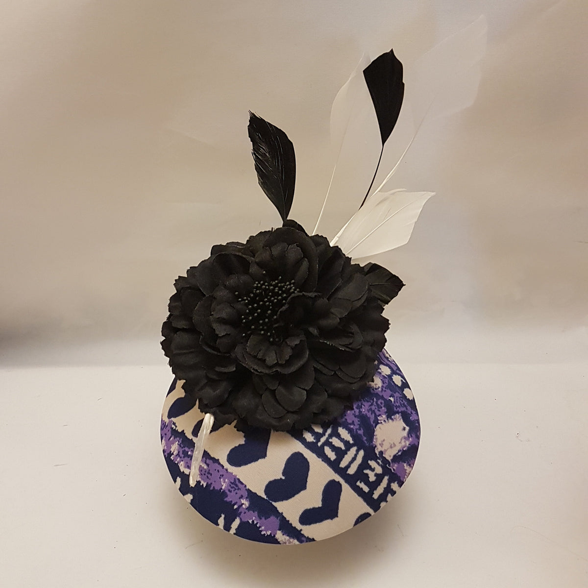 Purple Print Fascinator: Feather Floral Ascot Hat