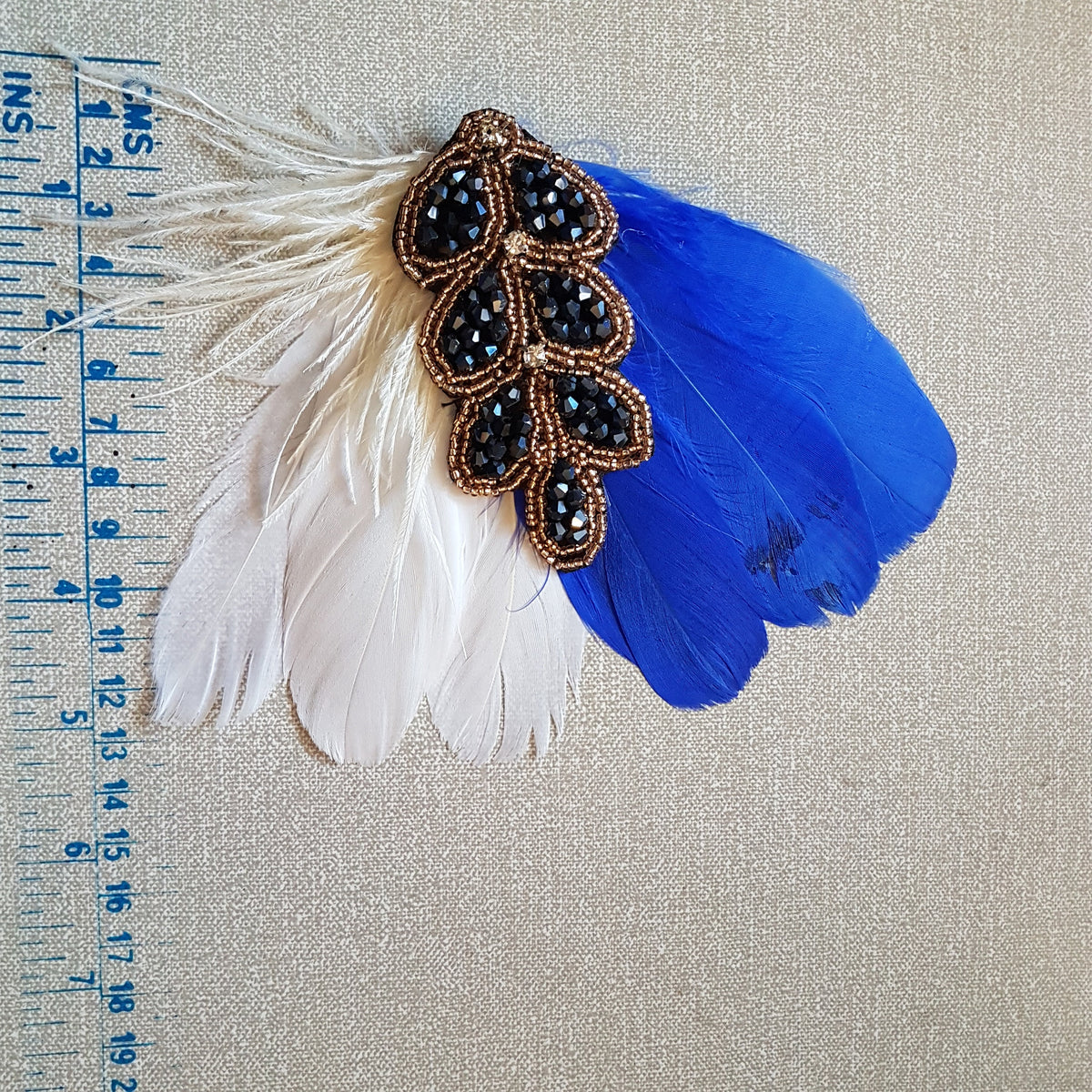 Blue Feather Fascinator: 1920s Gatsby Crystal Hair Piece