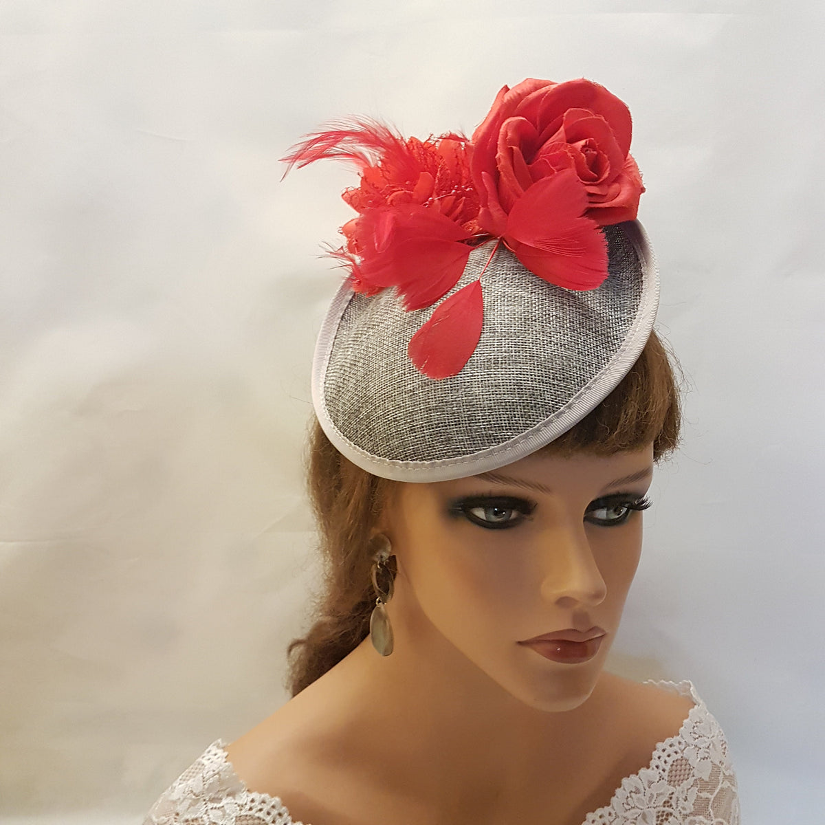 Grey & Red Fascinator